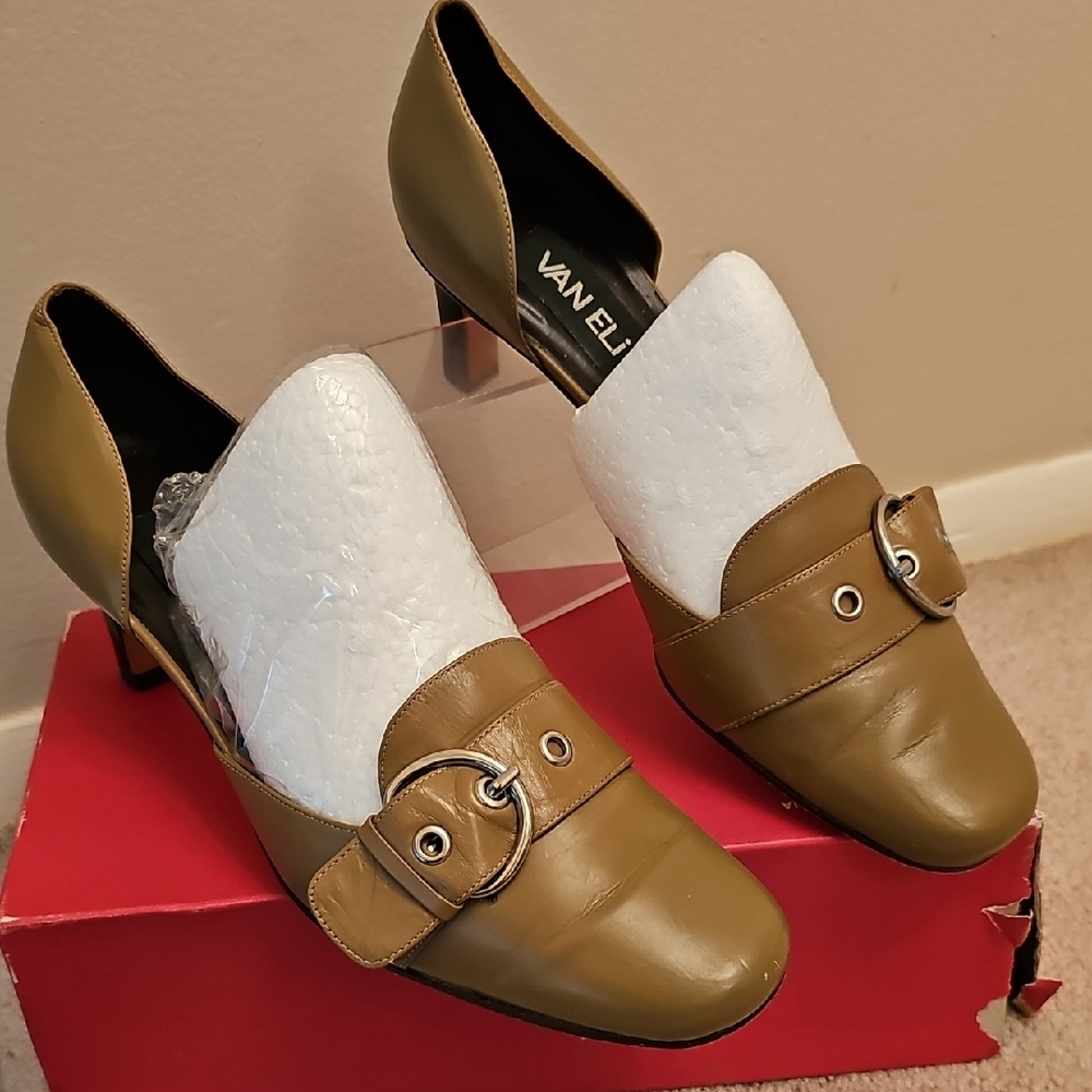 Van Eli TAUPE COLOR Leather Low Heel Loafers with Buckle